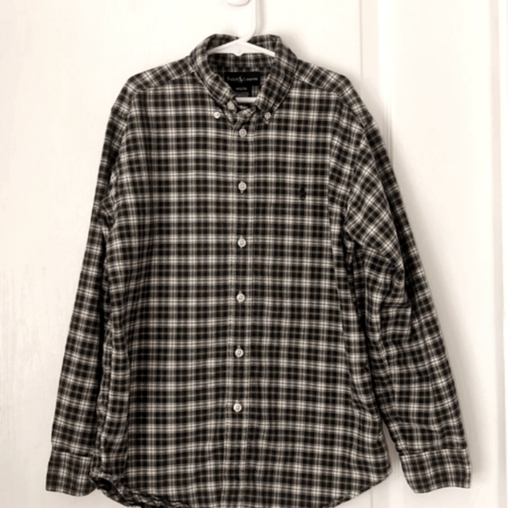 Ralph Lauren Blue/Green Plaid Button down Shirt. Size medium 12-14